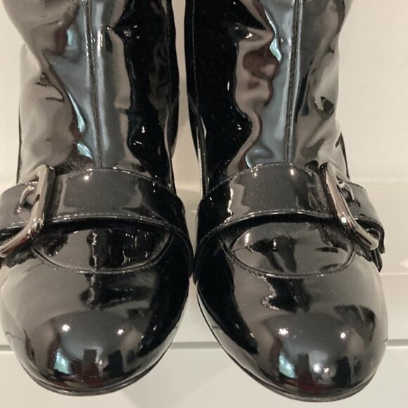 BURBERRY Patent Leather Buckle Heel Black Glossy Boots Size 6/6.5 - Picture 5 of 17